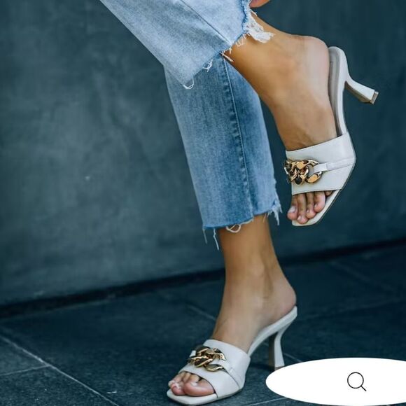 BRAND NEW SHOELAND SQUARE TOE SLIP-ON FOOT OPEN TOE GOLD CHAIN LINKING S… - Picture 1 of 16